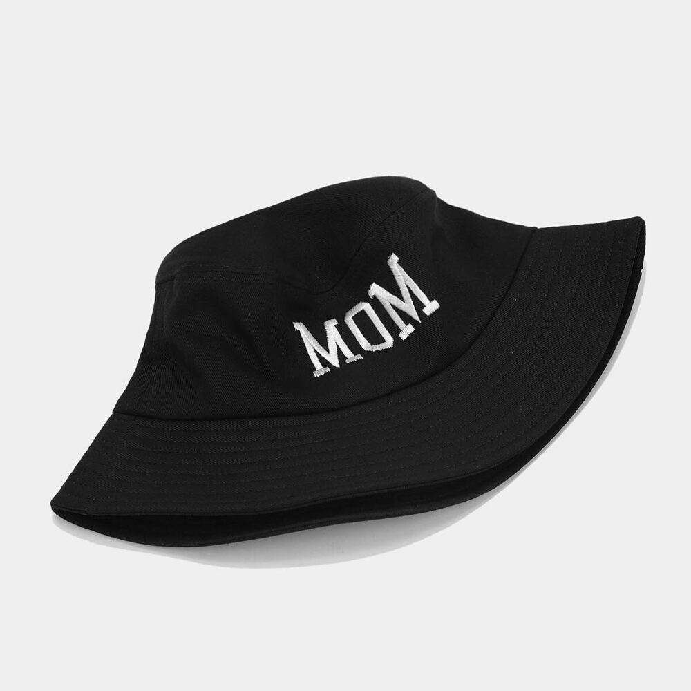 9123 Mom Black Fashion Embroidery Bucket Hat Cotton Beach Fisherman Hats View 4
